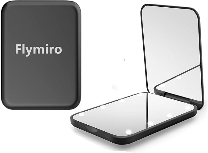 Flymiro Compact Mirror, 1x/3x Magnification Mini Mirror for Purse, Pocket, Handheld, Stocking Stuffers, Travel Makeup, 2-Sided Foldable, Small Mirror with Led Lights