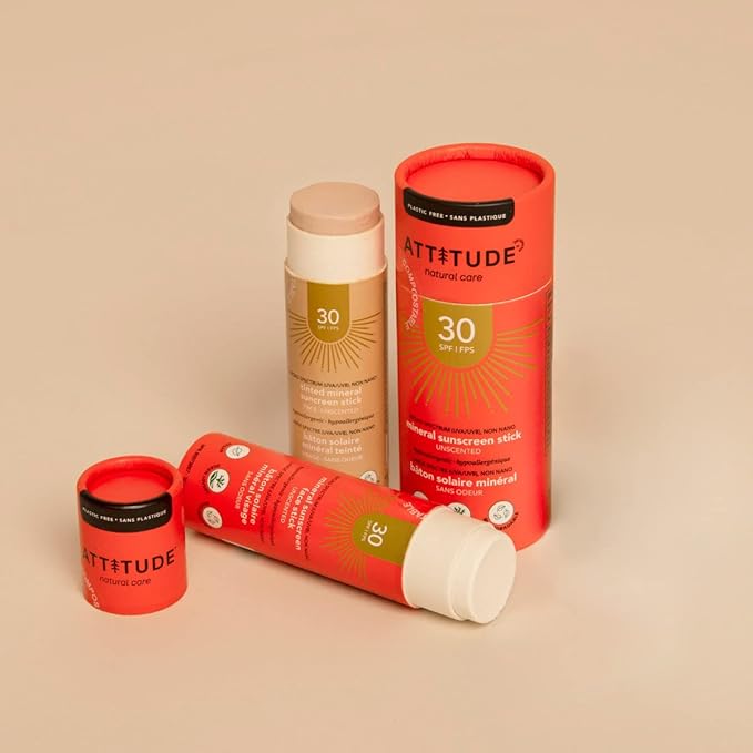 ATTITUDE Sunscreen Stick, Broad Spectrum UVA/UVB, Plant and Mineral-Based Ingredients,Vegan and Cruelty-free Sun Care Products, Face, SPF 30, Unscented, 1 Ounce (16040)