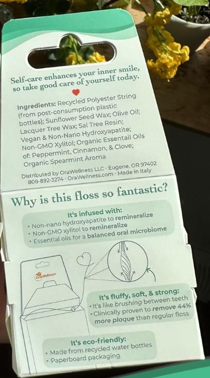 OraWellness Fantastic Floss, Waxed Dental Floss with Hydroxyapatite for Tooth & Gum Repair, Shred Resistant, Gentle & Expanding Alternative to Floss Picks, Pack of 1