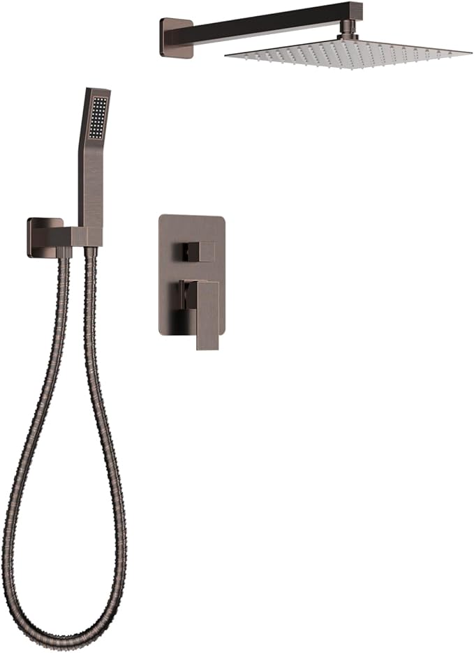 Longriver Shower Faucet Set, Shower System Bathroom High Pressure 12 Inches Rainfall Shower Head with Handheld Spray, Wall Mounted Shower Fixtures with Shower Valve and Trim Kit, Oil Rubbed Bronze