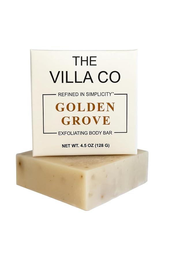The Villa Co - Golden Grove | 4.5oz Exfoliating Body Bar for Women & Men | Artisan Made in USA | Natural Ingredients | Goats Milk