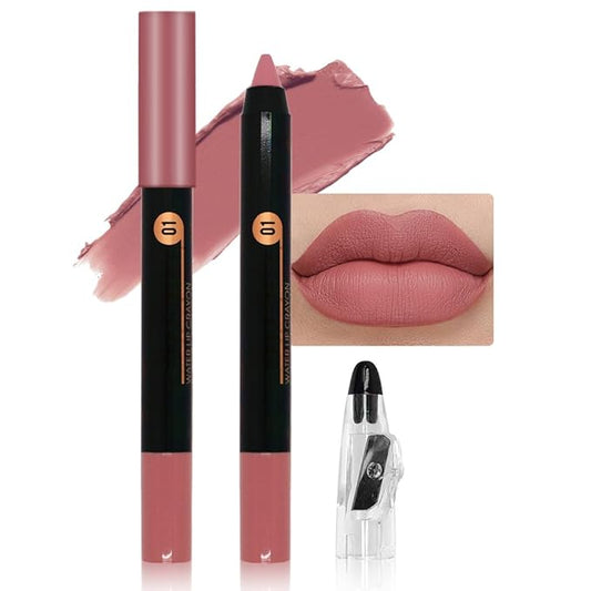 JUAAZIN Spanish Pink Matte Lip Liner Crayon with Sharpener - Waterproof Smudgeproof Long-Wear Lip Pencil, Creamy Pigmented Lip Crayon for Women, 12HR Stay Silky Velvet Lip Liner 01#
