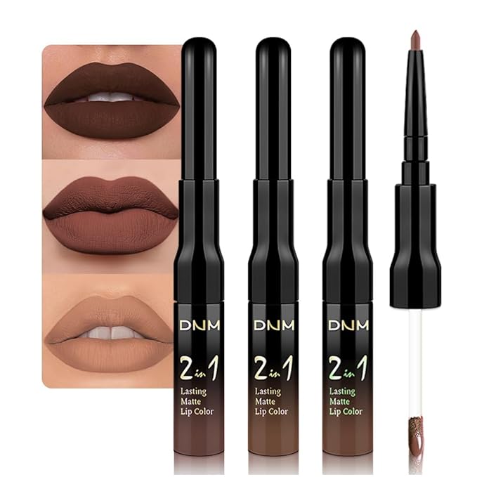 evpct 3Pcs Chocolate Nude Brown True Nude Matte Lip Liner & Liquid Lipstick Stain Makeup Set for Women, Lip Liner Stain Long Lasting Waterproof Smudge Proof, Cruelty Free Lip Makeup 24 hours originale