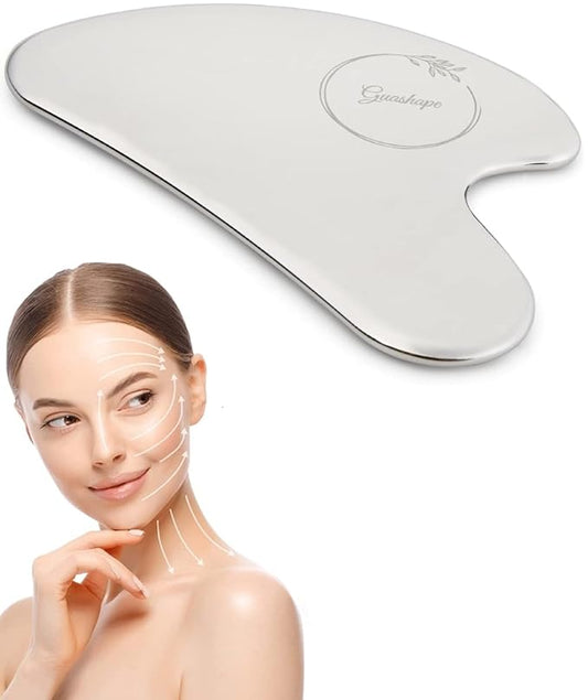 Stainless Steel Gua Sha Facial Tools | Guasha Tool for Face Sculpting, Shaping, Reduce Puffiness, Tension Relief | Metal Gua Sha Body Tool | Silver