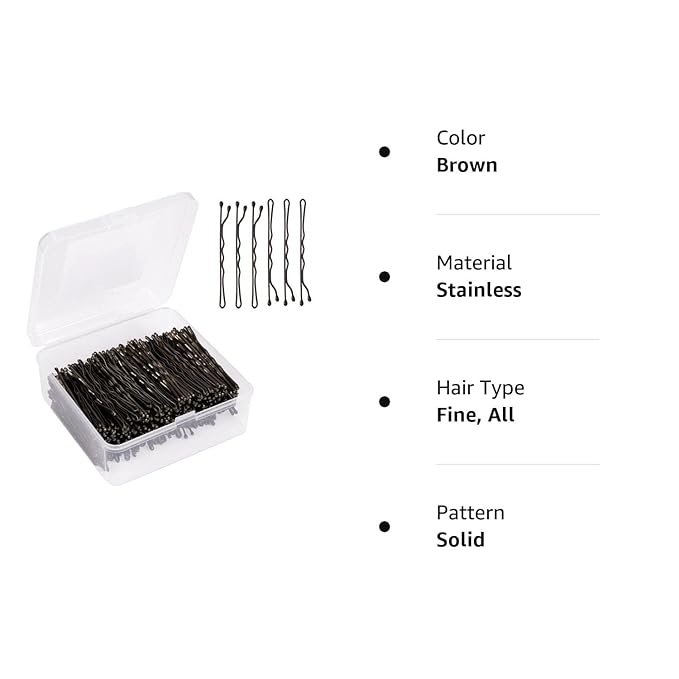2" Bobby Pins in case - 400 Pcs Brown Hair Pins Clips Bulk for Women - Mini Strong Hold Bun Pins for All Hairstyle (Thin/Thick/Curly/Straight) - Hair Accessories for Styling, Updos, Daily Use