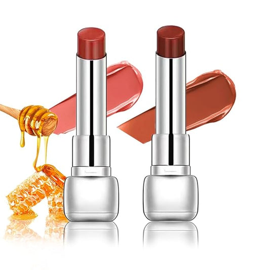 HHLTOH Plumper Moisturizing Butter Lipstick for Women, Natural Tinted Lip Balm Shine Nourishing Hydrating Lip Gloss Stain for Dry Lips, Lightweight Lip Liner Care Makeup, Vegan, 2Pc Rose & Brown Black
