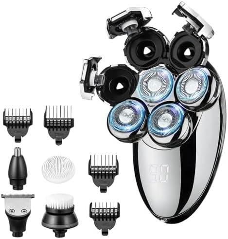 Head Shavers for Bald Men Electric Razor for Men 7D Floating Razor Rechargeable LED Display Head Shaver Face Body Ear Nose Trimmers Cordless Portable IPX7 Waterproof Wet Dry Shaving Grooming Kit