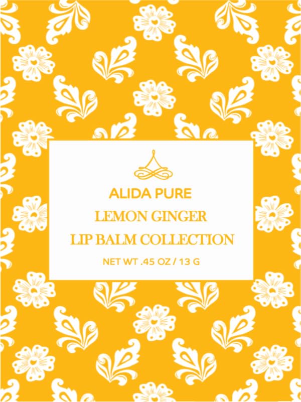 ALIDA PURE Lemon Ginger Lip Balm Collection, Vegan Set, Bees Wax Free, with Organic Jojoba and Avocado Oil, Vitamin E, Natural Moisturizer For Dry, Cracked, or Chapped Lips, 3 Tube Set