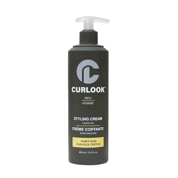 CURLOOK Kinky-Coily Hair Leave-in Styling Cream for Men | Silicone-free | Transforms and revives Kinky hair into soft, luscious and bouncy spirals | 400ml | Made in Canada