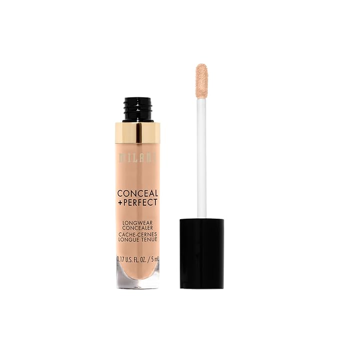 Milani Conceal + Perfect Longwear Concealer Full Coverage Infused with Hyaluronic Acid & Vitamin E, Cover Dark Circles, Blemishes & Skin Imperfections for Long-Lasting Wear - Medium Beige