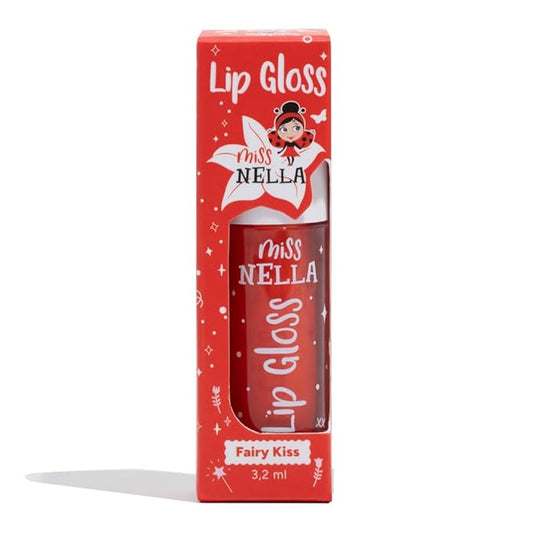 MISS NELLA Fairy Kiss Lip Gloss, Red hydrating children Lip Gloss, watermelon scent, gentle on the skin. gives a sheer kiss of colour, with extra shine.