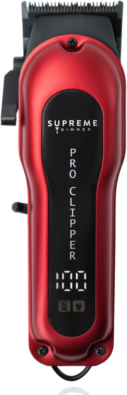 Supreme Trimmer Pro Clipper All Metal w/Fade Blade | 300 Min Run Time Professional Clipper Set, Cordless Beard Trimmer | STC5030 Red