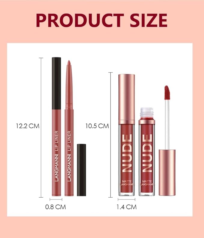 LANGMANNI 6 Matte Lipstick with 6 Lipliners Durable Makeup Set,Long-Lasting Non-Stick Cup Not Fade Waterproof Pigmented Velvet Lipgloss Kit Beauty Cosmetics Makeup Gift for Girls (#C)