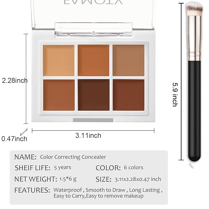 6 Color Correcting Concealer Palette With Concealer Brush,