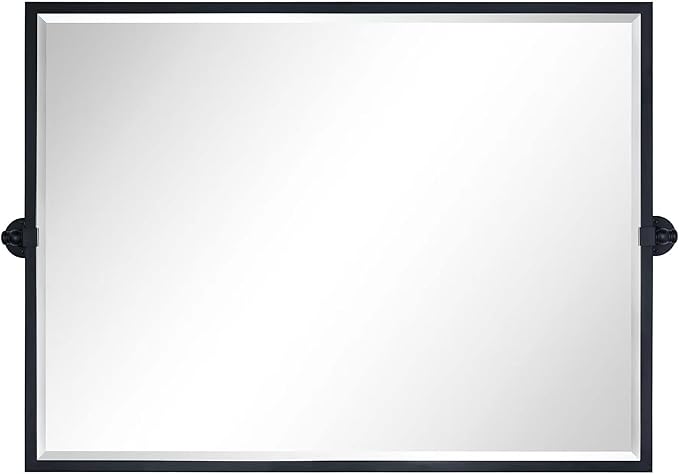 TEHOME 40x30'' Matt Black Pivot Bathroom Vanity Mirror Large Metal Framed Squared Edge Rectangle Tilting Beveled Vanity Mirrors for Wall