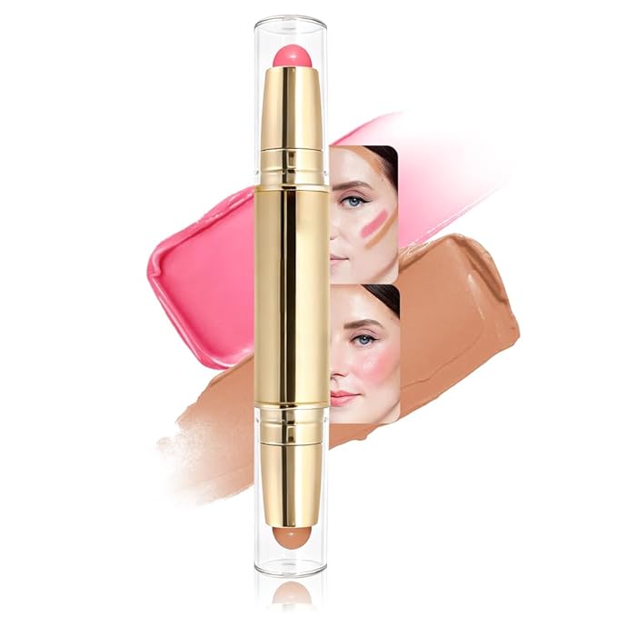 evpct 2In1 Blush Contour Multiuse Makeup Stick, Rose & Warm Nude Brown Creamy Butter Blush Bronzer Contour Contouring Stick for Cheeks Lip Eyes Faces, Mloisturing Radiant Finish, Vegan & Cruelty-Free