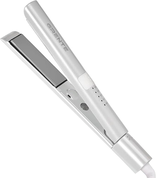 Titanium Flat Iron Hair Straightener and Curler 2 in 1 with Quick Fast Heating, 1 Inch Professional Straightening Iron, 5 Temp Settings for All Hair Types, Dual Voltage & Auto-Shut Off(White)