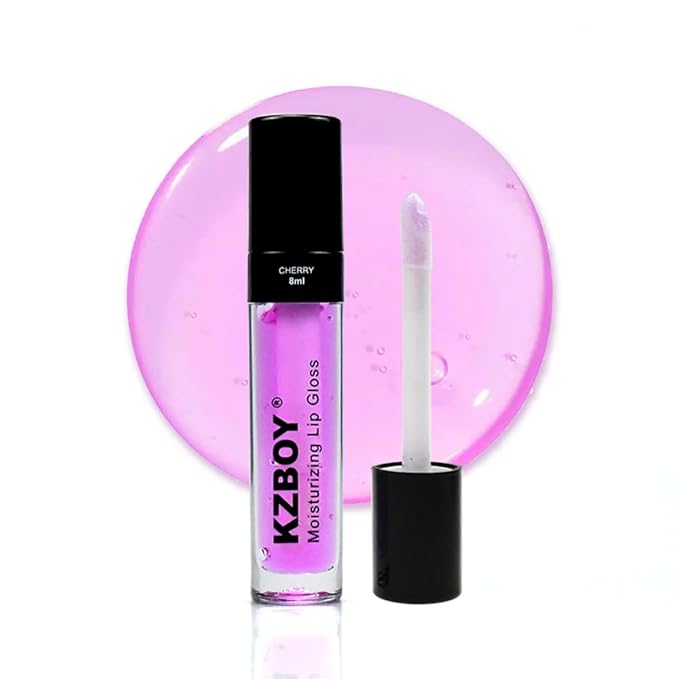 KZBOY Lip Gloss Hydrating Lip Oil Cherry Scented 8ml Moisturizing Lip Gloss for Dry Lips High Shine Smooth Finish Clear Purple Shade (Cherry)