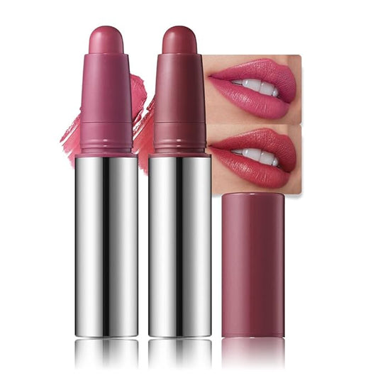 JUAAZIN 2Pcs Matte Lipstick Crayon - High Pigment Creamy Formula, Waterproof Long Lasting, Smooth Glide Application, Non-Sticklipstick, Ultra Thin Lightweight, Velvet Matte Lip Feel for Women 02#+04#