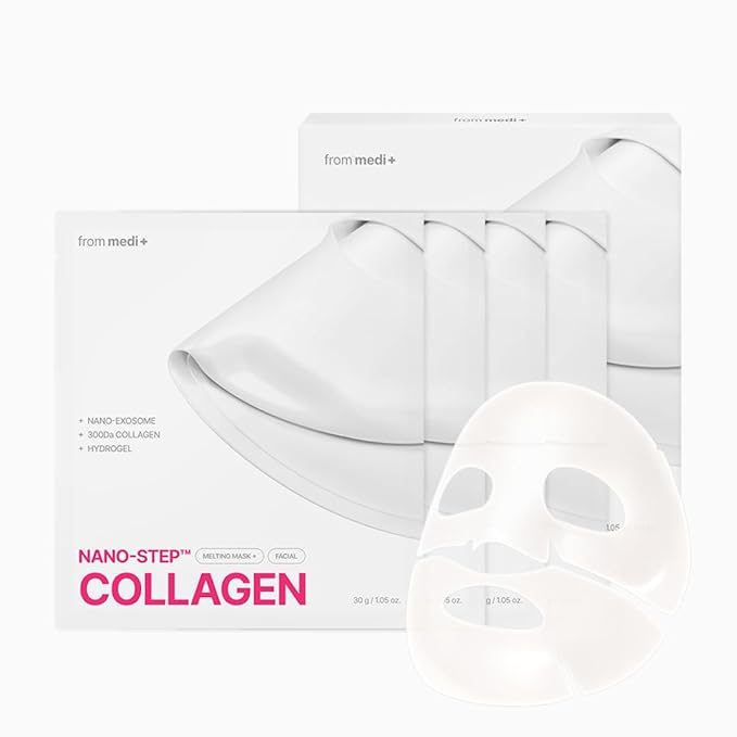 From Medi+ Korean Facial Sheet Mask (Collagen Essence), 4 Count (30g Each) – Moisturizing Care for Smooth-Looking Skin