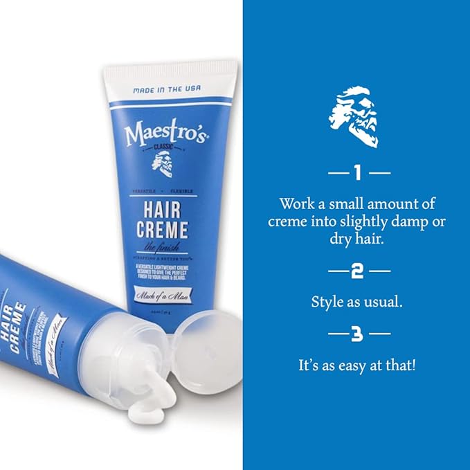Maestro's Classic Hair Cream – Mark of a Man Blend, 3.4 oz | Lightweight Men’s Hair Styling Cream for Smooth Finish, Texture & Control | Barber-Approved Grooming Product