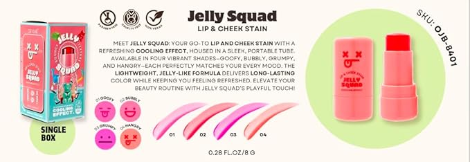 Jelly Squad Lip and Cheek Stain 2 in 1 Tinted Jelly Blush and Lip Stain Long Lasting Lightweight Natural Finish Goofy Cherry Pink, 0.28 FL.OZ/8G，pack of 1