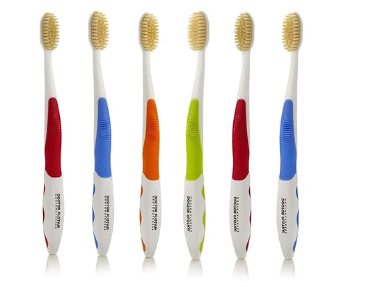 MOUTHWATCHERS Soft Flossing Toothbrushes for Adults, Value 6 Pack, Ultra Clean Manual Toothbrush Set for Sensitive Teeth & Gums, by Dr. Plotka, Assorted Colors