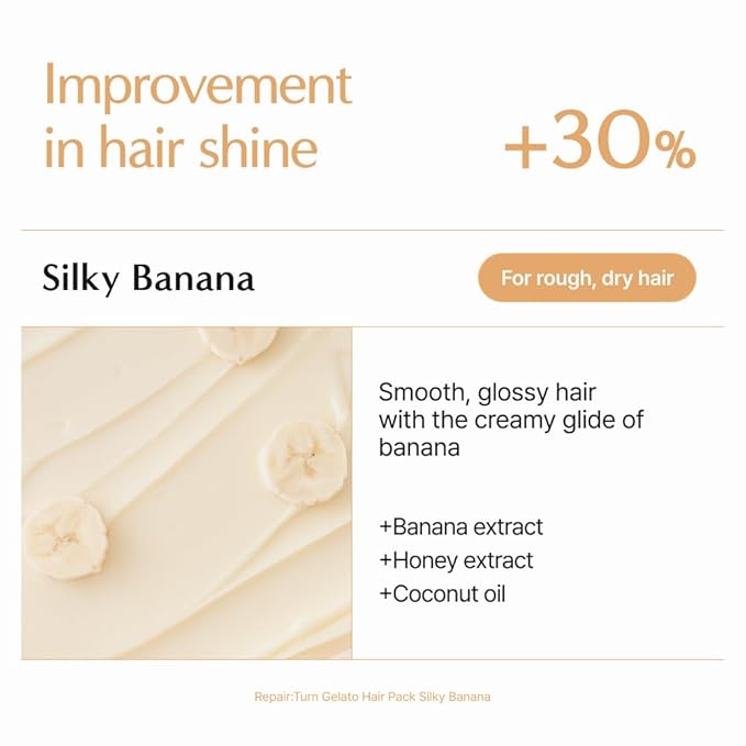 lilyeve REPAIRTURN Gelato Hair Pack, Milk, Egg & Protein for Hair Repair, Hair Mask for Split End Smoothing, Damaged Hair Treatment, Boost Hair Elasticity - Korean Hair Care, Silky Banana 6.76 fl.oz