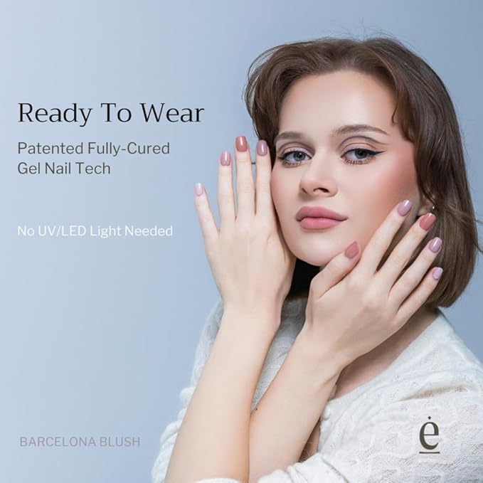 34 Piece Fully Cured Gel Nail Strips With No UV Light Needed, 14+ Days Gel Nail Polish Stickers, Salon Quality, Easy to Apply & Remove – Toxin Free, No Damage (Barcelona Blush)