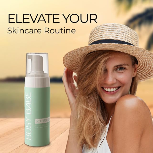 Busy Babe Golder Hour Tanning Mousse Self Tanner - Achieve a Gorgeous, Flawless Tan, Sun-Kissed Glow for All Skin Types and Tones, Sunless Tanning Mousse for Undertone (DARK BRONZE 200ml)