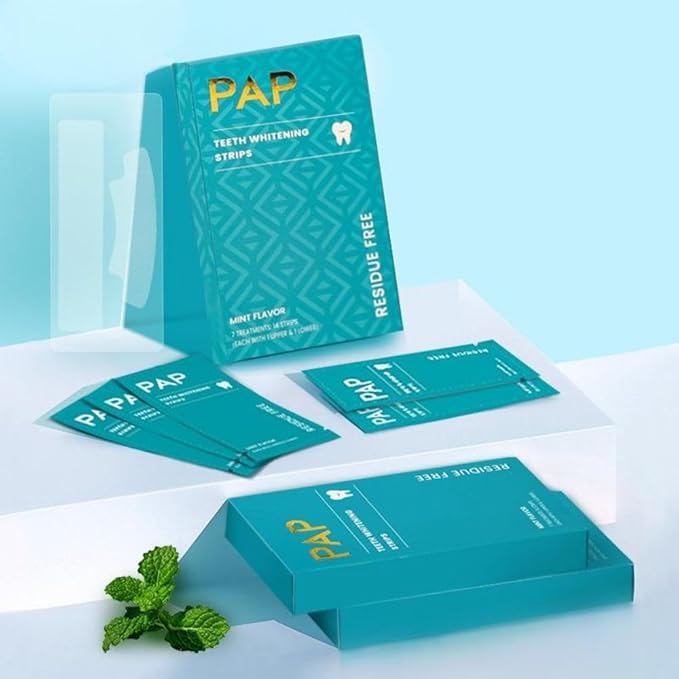 Pap Dry Teeth Whitening Strips 14 Count No Gel Residue Dentist Recommended Sensitivity-Free Formula Enamel Safe Mint Fresh Whitener for Coffee Tea Stains Removal 7 Treatments