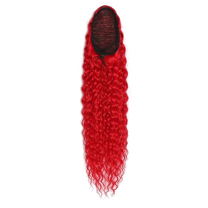 Deep Wave Ponytail Extension for Women 12 Inch Red Curly Wavy Ponytail Hair Extensions Drawstring with Clips Short Synthetic Hairpiece for Daily and Party