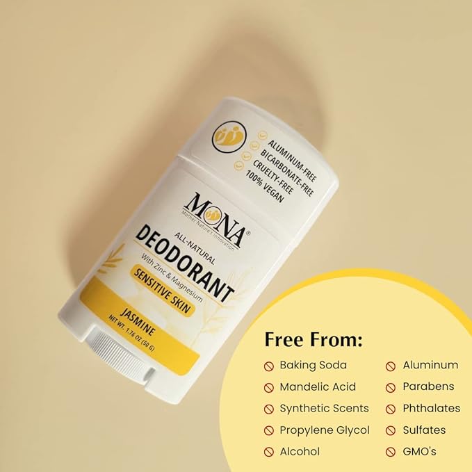 MONA BRANDS All Natural Deodorant For Women & Men | For Sensitive Skin | No Aluminum or Baking Soda | (JASMINE 1.76 Oz)