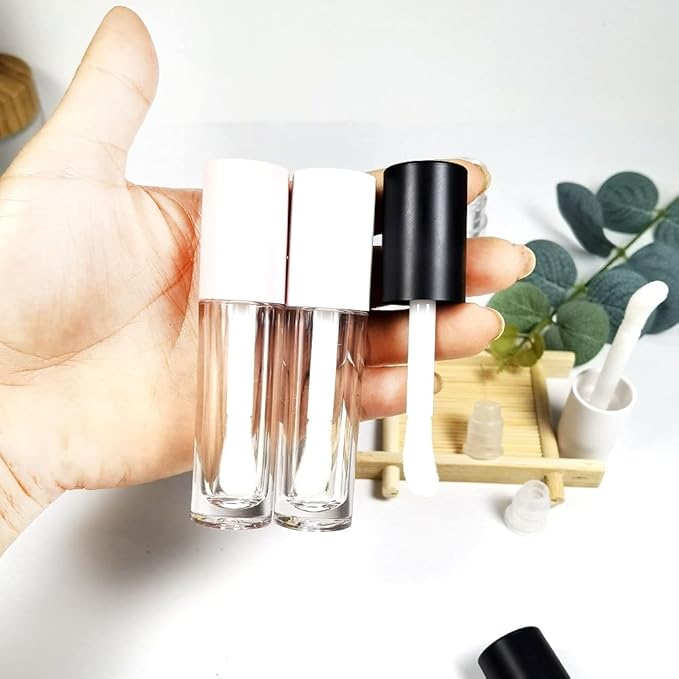 COSIDEA 24 pcs Empty 5ml big brush lip gloss tube White round lipgloss tubes container with big doe foot wand