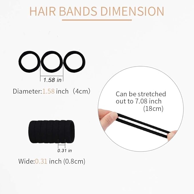 100PCS Black Hair Ties for Women Girls, Seamless Thick Black Hair Band, Elastic Hair Ties No Damage Ponytail Holder Valentine's Day Gift