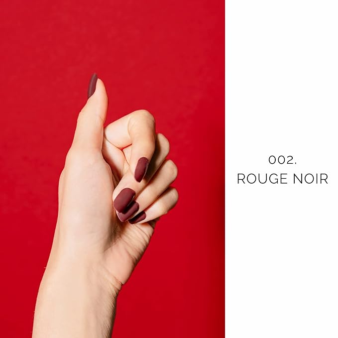 NAILOG Semi Cured Gel Nail Strips 20pcs Long Lasting Nail Polish Strips, Salon-Quality Gel Nail Sticker, Nail Art Wrap Kit with Glossy Gel Finishing│Rouge Noir