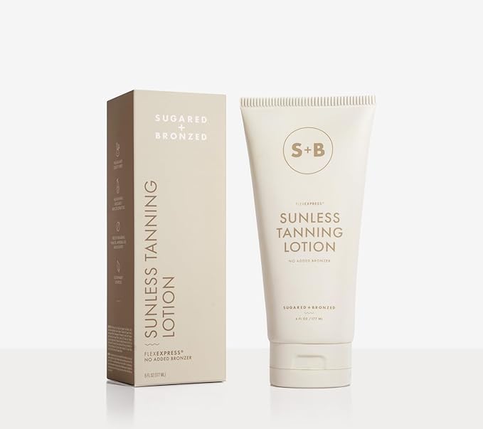 SUGARED + BRONZED Sunless Tanning Lotion, FlexExpress Self Tanner Moisturizer for Face & Body, Hydrating Botanical Formula for a Natural-Looking Tan, Suits All Skin Tones, Vegan, Cruelty Free, 6 Fl Oz
