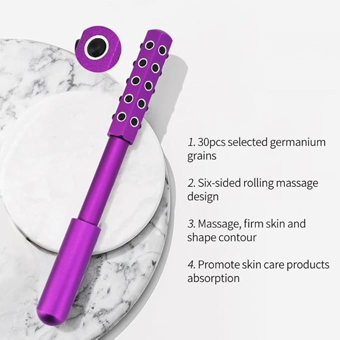 Betypura 30-Stone Facial Roller - Cooling Face & Neck Massager Tool for Skin Rejuvenation | 360° Contouring with Germanium Stones & Aircraft Aluminum | Portable 7.6" Beauty Roller - Purple