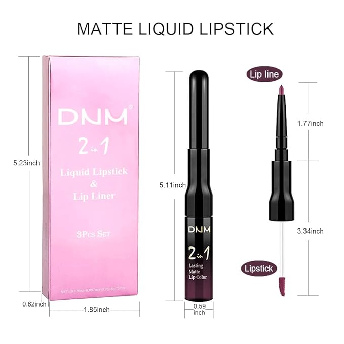 evpct 3Pcs Dark Plum Purple Rose Dark red Matte Lip Liner Pencil and Liquid Lipstick Sets for Women Long Lasting Waterproof, 24 Hour Lipstick Lip Stick/Gloss Set labiales mate 24 horas originales, 01