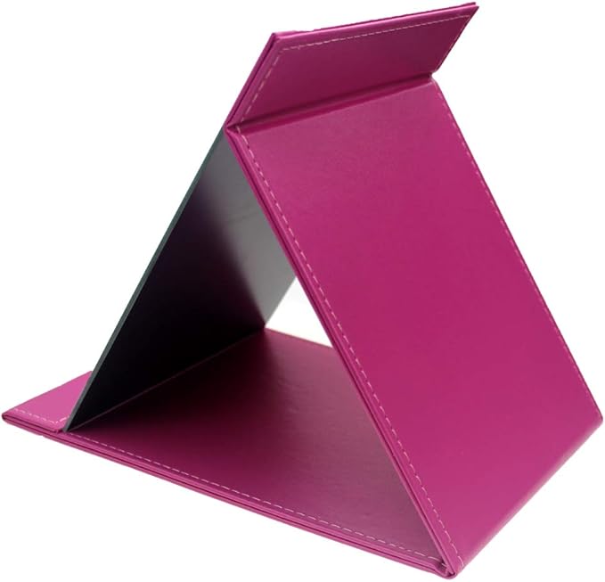 Desk Mirror, Pu Leather Portable Folding Desktop Makeup Mirror with Adjustable Stand for Home Office Travelling (L, Rose)