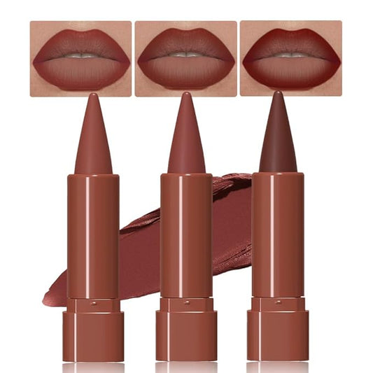 JUAAZIN 3Pcs Gradient Matte Lipstick Crayon Lip Liner pencil, Flawless Contour Gradual Ombre Effect lip Pencil, for Women Long Lasting Waterproof Smudge Proof Lipstick Pencil 02#+03#+08#