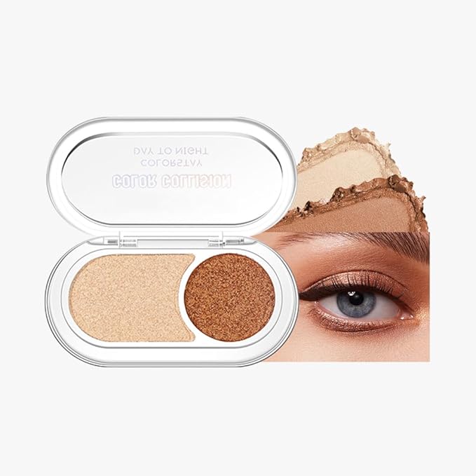 Mini Shimmer Eyeshadow Palette – Champagne Highlight & Bronze Metallic Eye Shadow, High Pigment Long-Lasting Blendable Glow, Portable Nude Neutral Shimmer Eye Makeup for Daily Wear, Soft Glam & Travel