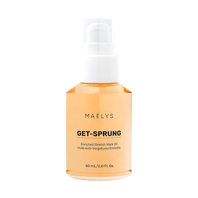 MAËLYS GET-SPRUNG Stretch Mark Body Oil - Skincare Formulated with Bisabolol & Sweet White Lupine - Helps Improve the Look of Stretch Marks & Skin Tone - Pregnancy & Postpartum Body Oil (2 Fl Oz)