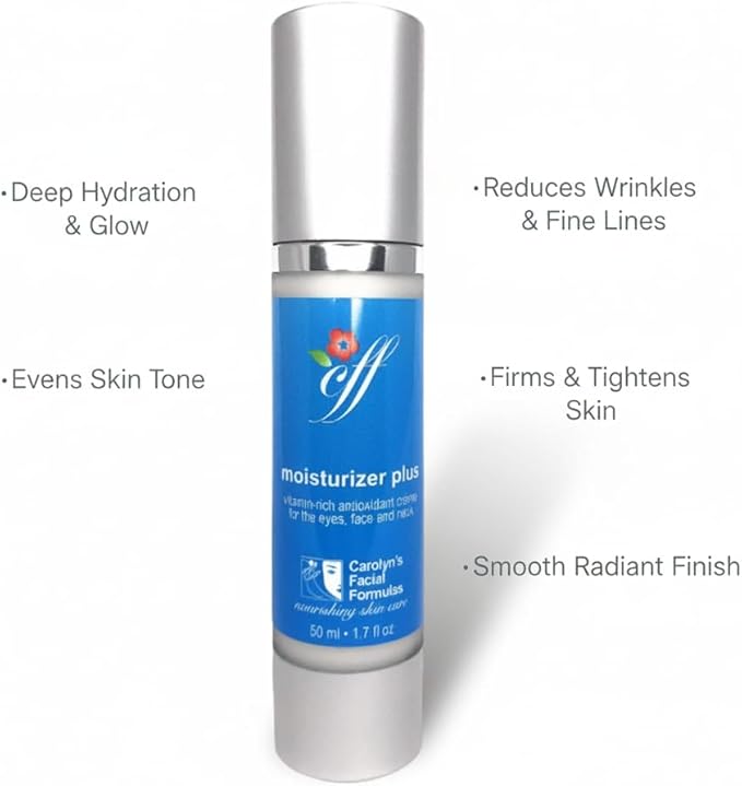 Carolyn's Facial Formulas Moisturizer Plus | Eye Cream | Cruelty-Free, Vegan Face Cream | Made in USA | Vitamin C Moisturizer for Face and Neck (50 ml – 1.7 fl oz)