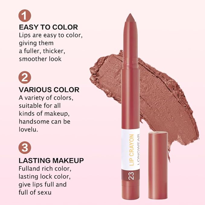 BINGBRUSH Lip Crayons Matte Longwear Lipstick Pack Set,Moisture Smooth Lipliner With Built-in Sharpener Ultimate Super Stay Ink Lip Crayon for Makeup- Waterproof Velvet Lipgloss Lip Stain(23#Brown)