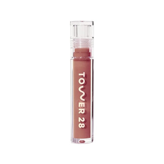 Tower 28 ShineOn Milky Lip Jelly, CASHEW, Non-Sticky, Hydrating Vegan Lip Gloss in Milky Rosy Brown, Apricot and Raspberry Seed Oil, Moisturizing, Clean, Cruelty Free