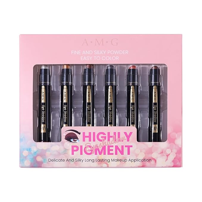 AMG 6Pcs Cream Eyeshadow Brightener Stick Makeup Set, 24HR Wear, Long Lasting, Rich Color,Waterproof Eyeshadow Pencil Crayon，Precise Tip for Easy Application stage makeup Christmas gift