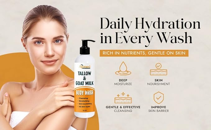 AJOMED COSMETICS Tallow & Goat Milk Body Wash, handmede body soap Moisturizing and Cleansing for All Skin Types 12 oz (Regular)