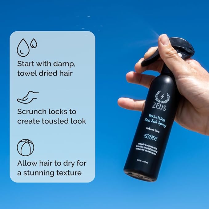 ZEUS Texturizing Sea Salt Hair Spray, Professional Volumizing & Styling Mist, Enhance Texture & Volume for Effortless Beachy Hair & Beard, Lightweight Hold & Matte Finish (Made in USA)