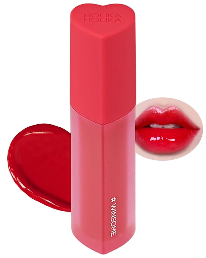 HOLIKA HOLIKA Heart Crush Glow Lip Tint Air – Korean Lip Tint with High Shine Juicy Fruit Jam Colors Lip Stain – Hydrolyzed Collagen & Vitamin C (01 WINSOME)